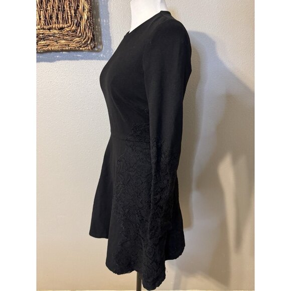 Ted Baker Dress 1 US 4 Small Black Long Sleeve Stretch A Line - Picture 7 of 13